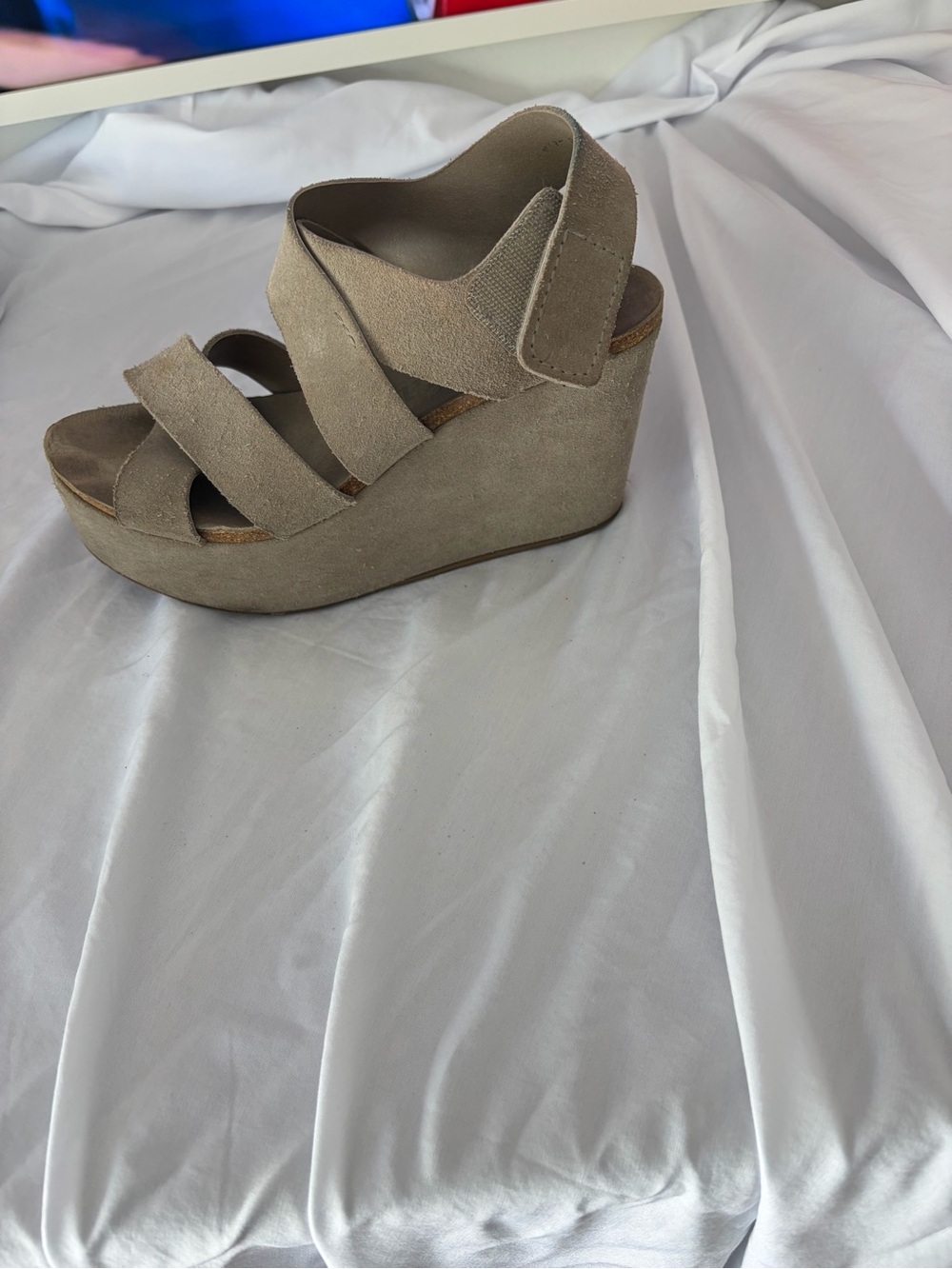 Pedro Garcia Taupe Suede Wedge Sandals